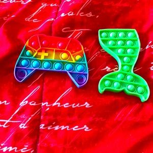 Kids, mermaid, green, poppet, and rainbow game controller, pop it fidget